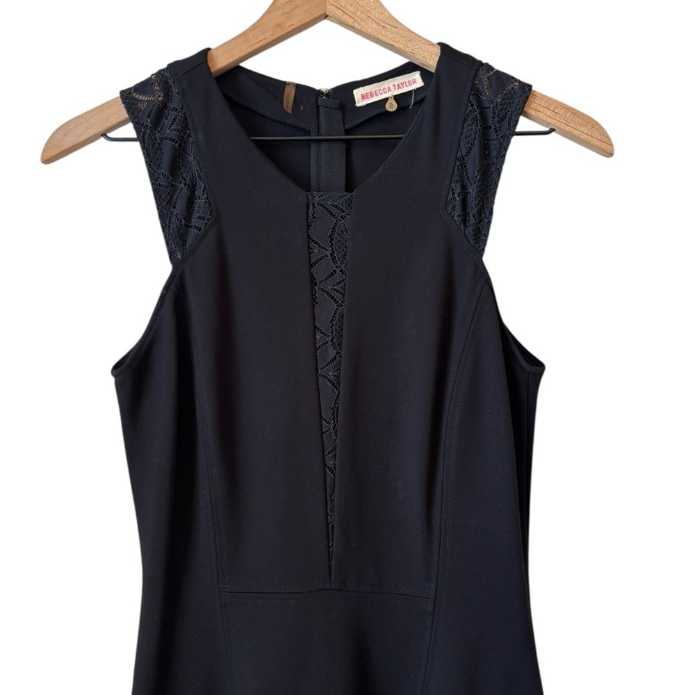 Rebecca Taylor Black Lace Detail Mini Dress Sz 2 LBD Party Cocktail Stretchy - Picture 3 of 10